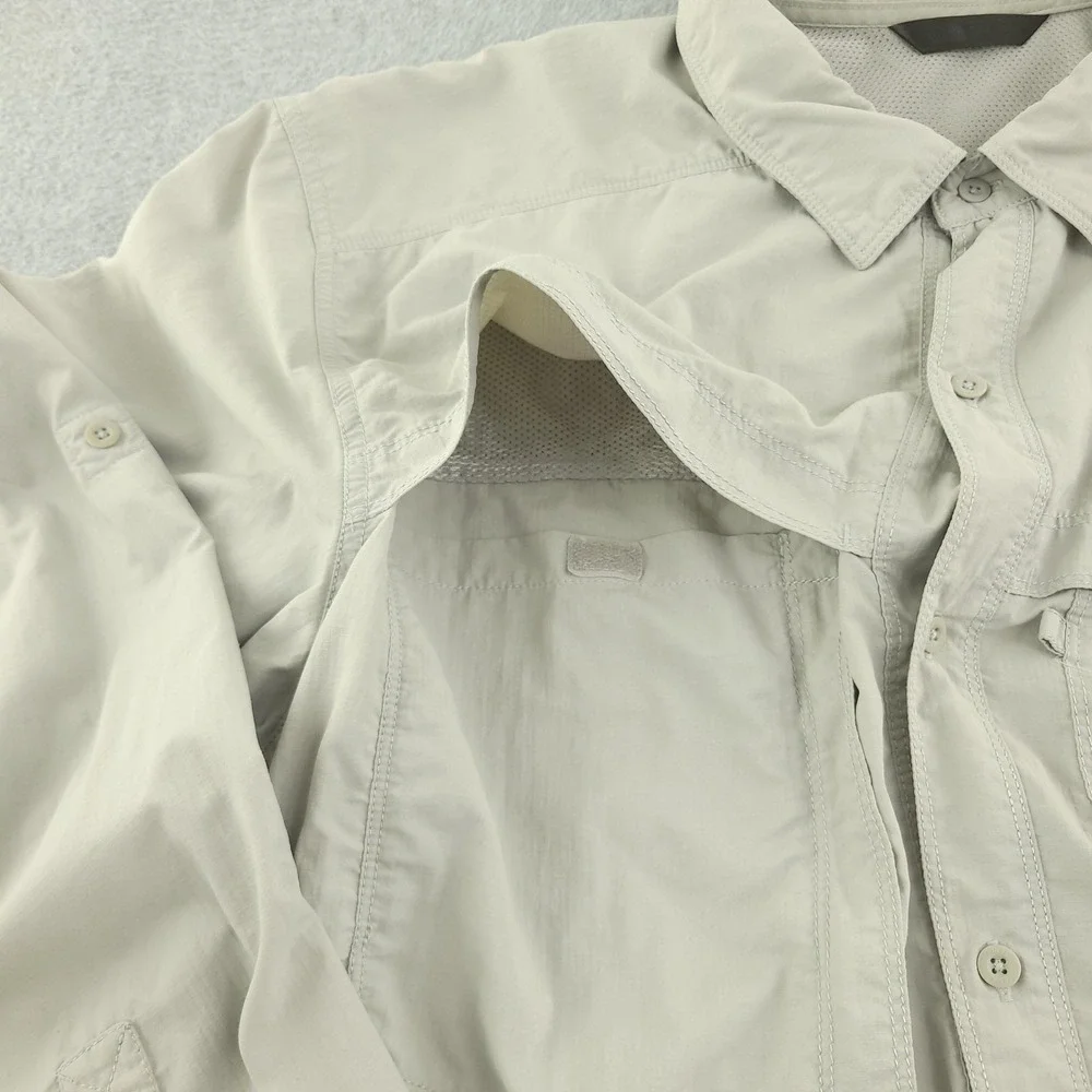 The North Face Shirt Mens 2XL Beige Solid Long Sleeve Button Up Outdoor Fishing
